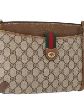 Authentic GUCCI GG Supreme Web Sherry Line Bag PVC Beige Gold 89 02 066